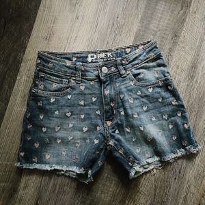 Peek Denim Metallic Heart Print Shorts Girls 12